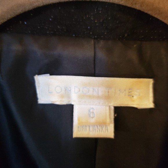 London Times Black Metallic Thread Velvet Bow Blazer Size 6 - Picture 3 of 10